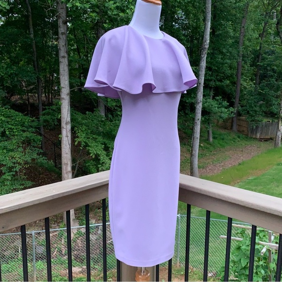 Vince Camuto Caplet Pleated Cape Collar Lilac Lavender Sheath Dress size 4 - Picture 2 of 11